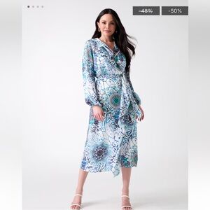 Marciano Elegant Blue Satiny Wrap Dress - Size M